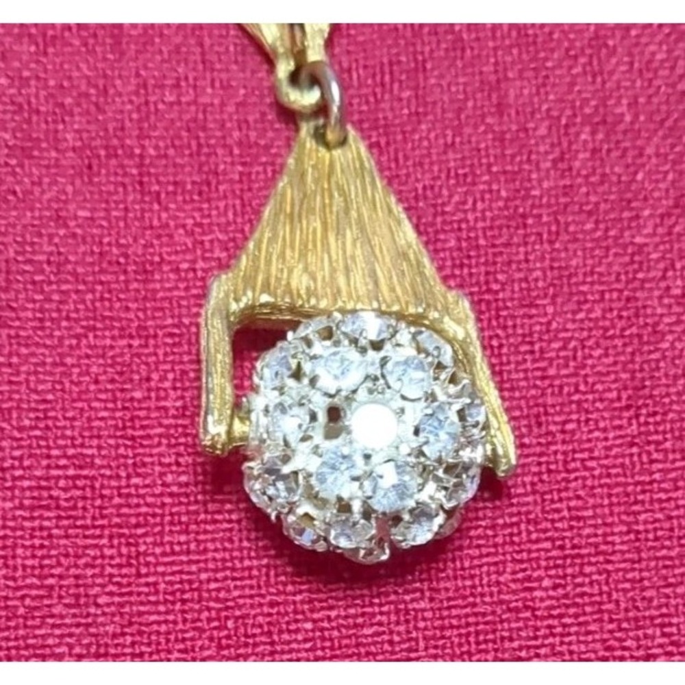 Vintage Big Bold Gold Tone Rhinestone Statement Clip On Earrings & Pendant - Picture 6 of 6